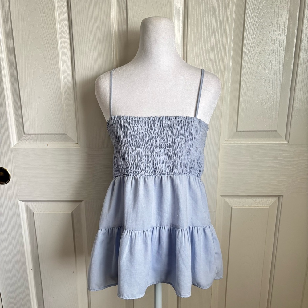 Paper Crane Light Blue Smocked Tiered Cami